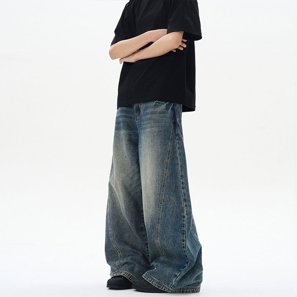 Men's Wide-Leg Patchwork Denim Jeans