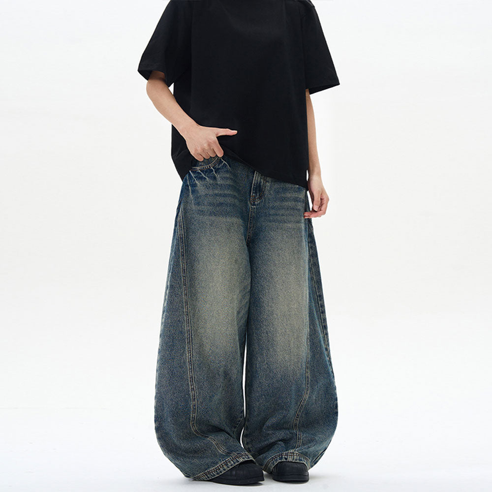 Men's Wide-Leg Patchwork Denim Jeans